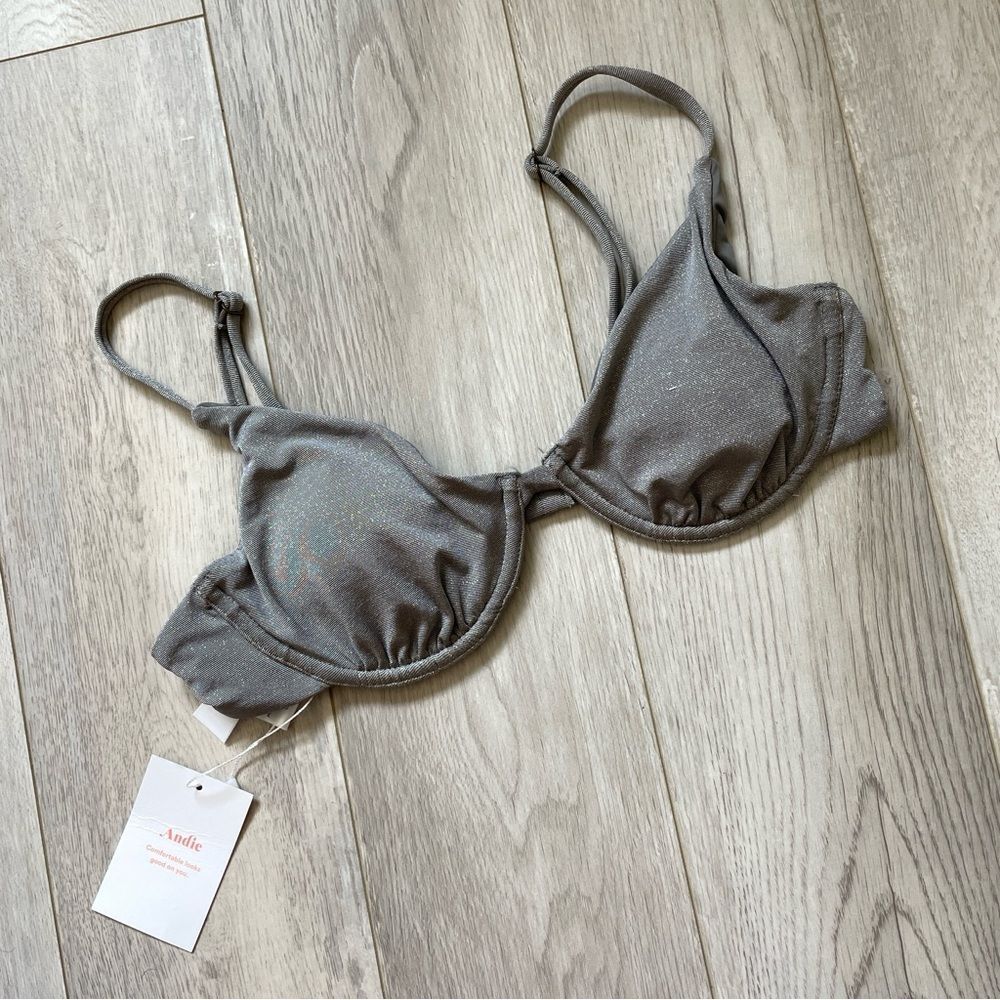 Andie (NWT) Sicily Bikini Top Silver (Small) underwire sparkly beach swim summer